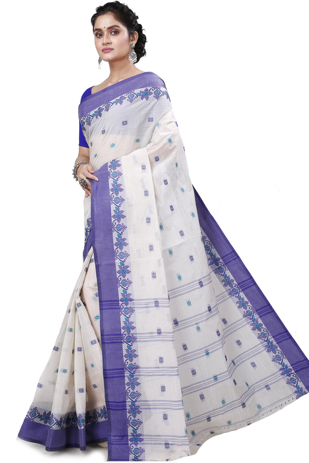 White Pure Cotton Ramala Tant Saree (961)